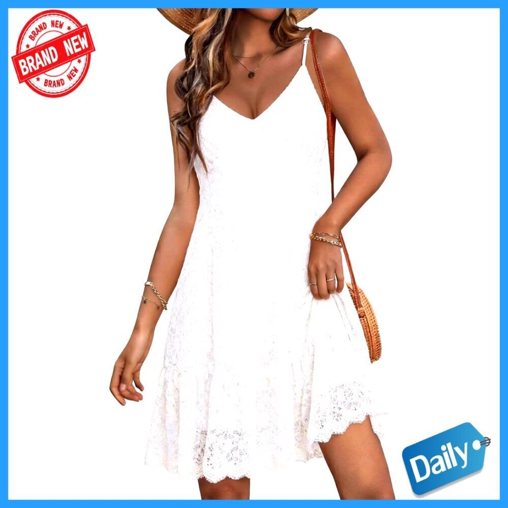 Sleeveless Spaghetti Strap V-Neck A-Line Flowy Cami Dress Casual Sundress